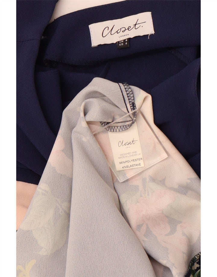 CLOSET Womens Sleeveless Bodycon Dress UK 8 Small  Navy Blue Floral