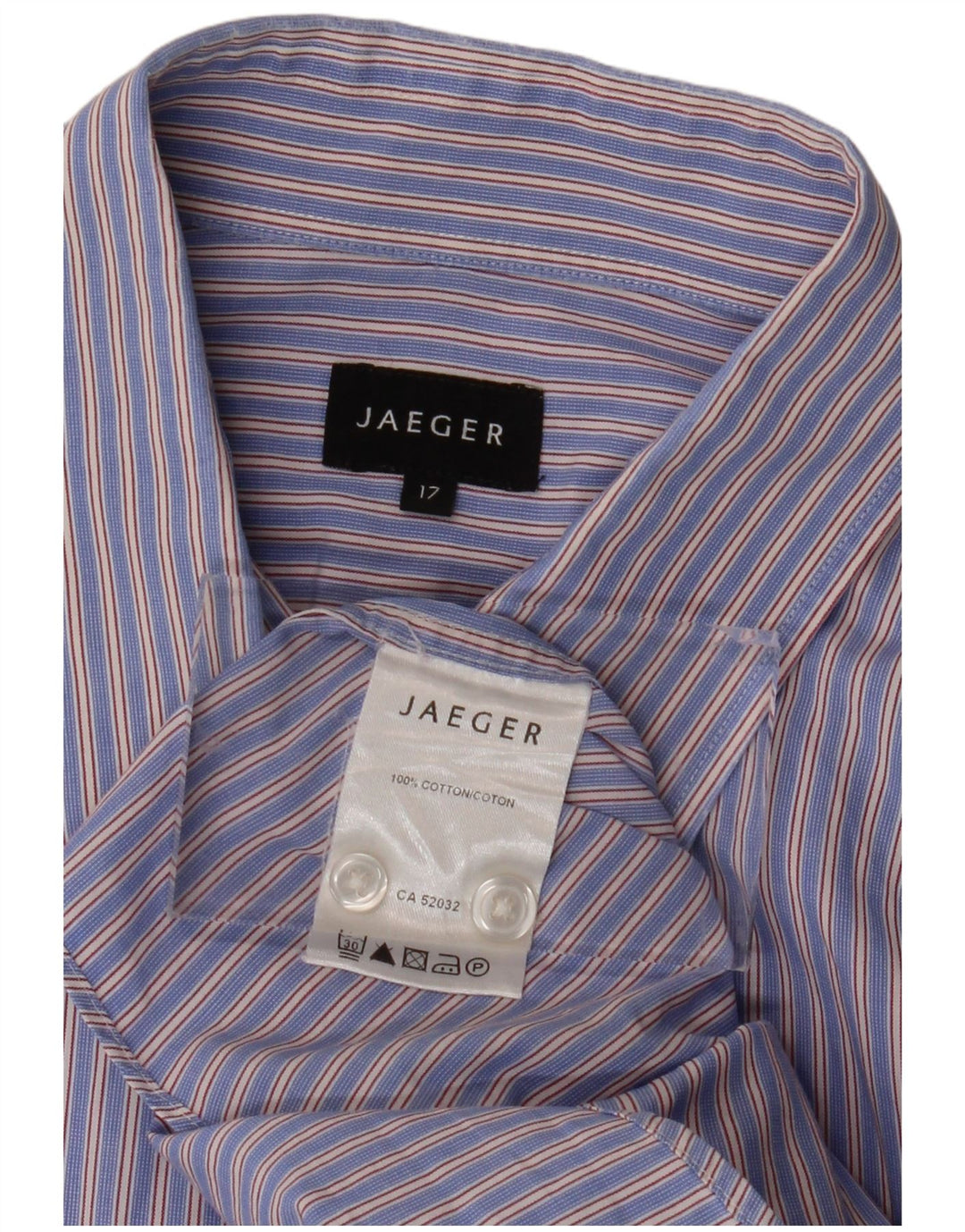 JAEGER Mens Shirt Size 17 XL Blue Pinstripe Cotton