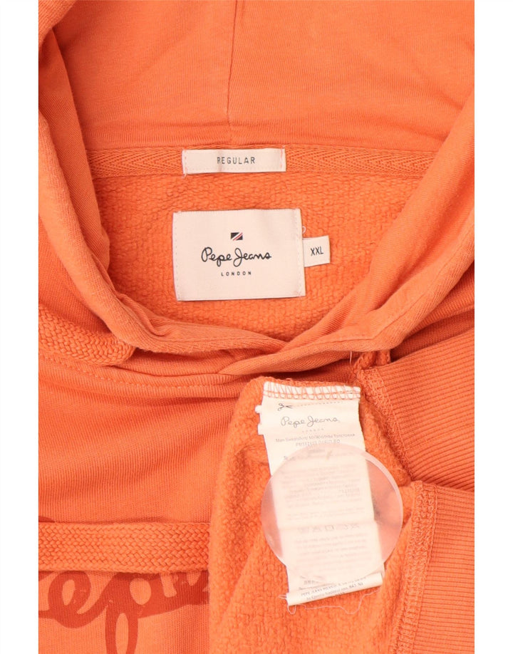 PEPE JEANS Mens Graphic Hoodie Jumper 2XL Orange Cotton