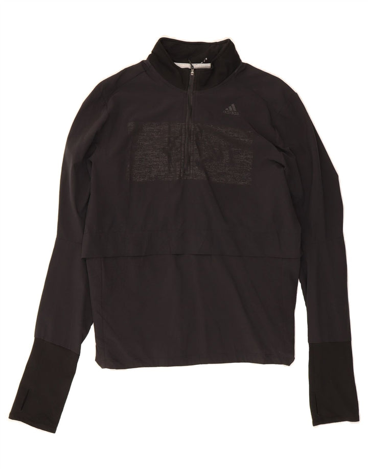 ADIDAS Womens Graphic Zip Neck Pullover Tracksuit Top UK 16/18 Large Black Vintage Adidas and Second-Hand Adidas from Messina Hembry 
