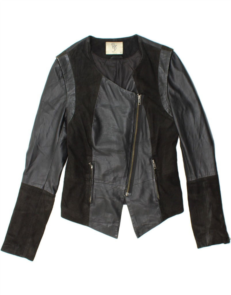 VERO MODA Womens Leather Jacket IT 42 Medium Black Colourblock Leather Vintage Vero Moda and Second-Hand Vero Moda from Messina Hembry 