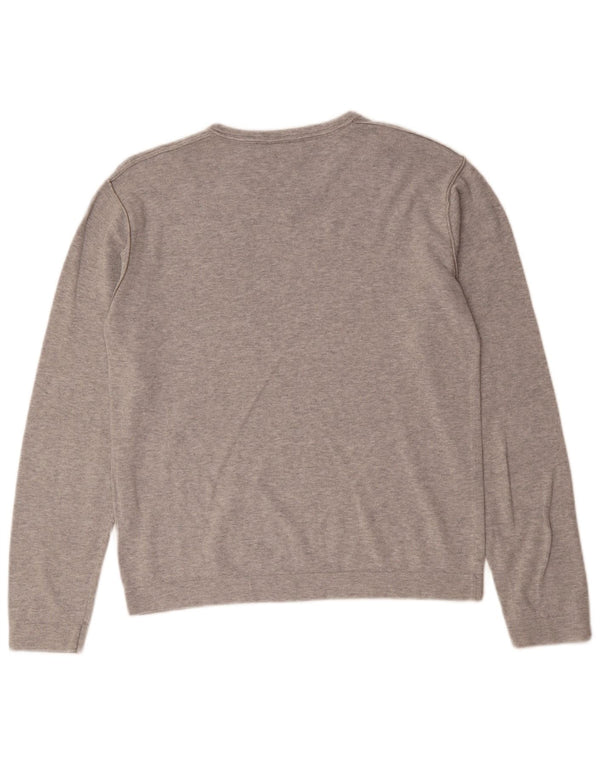 QUIKSILVER Womens V-Neck Jumper Sweater UK 14 Medium Grey Cotton