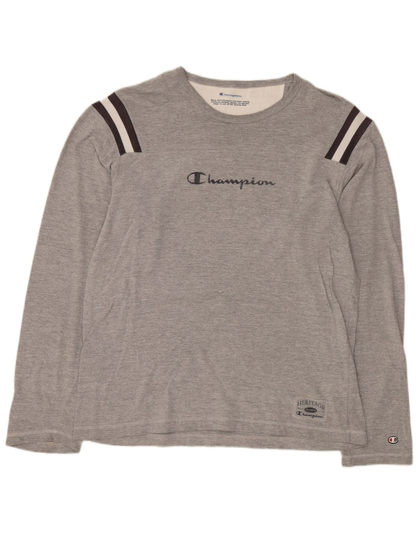 Champion Mens Graphic Top Long Sleeve 2XL Grey Cotton