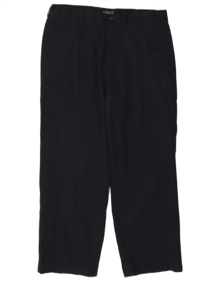 IZOD Mens Straight Chino Trousers W36 L29 Navy Blue Cotton