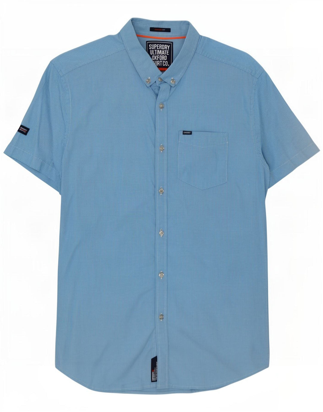 Superdry Mens Short Sleeve Regular Fit Shirt Medium Blue Houndstooth Cotton