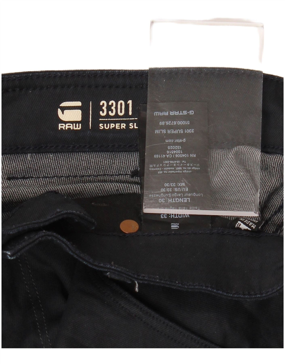 G-STAR Mens 3301 Super Slim Jeans W33 L30 Navy Blue Cotton