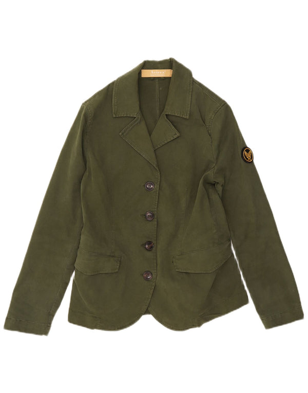 Avirex Womens 4 Button Blazer Jacket UK 6 XS Green Cotton