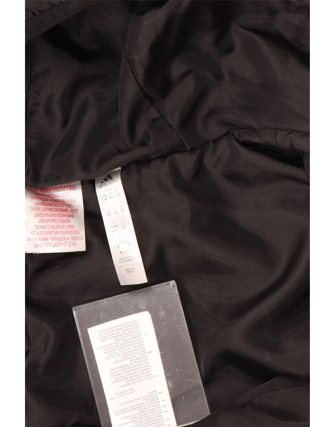 ADIDAS Boys Hooded Padded Jacket 7-8 Years Black Polyester