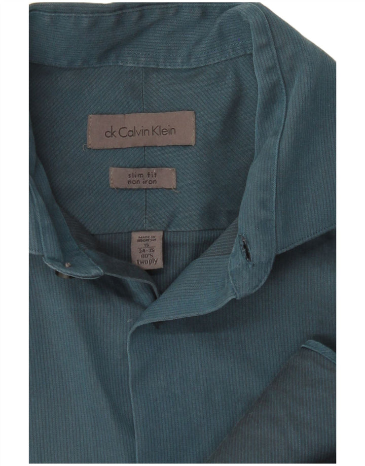 CALVIN KLEIN Mens Slim Fit Shirt Size 15 Medium Blue Cotton