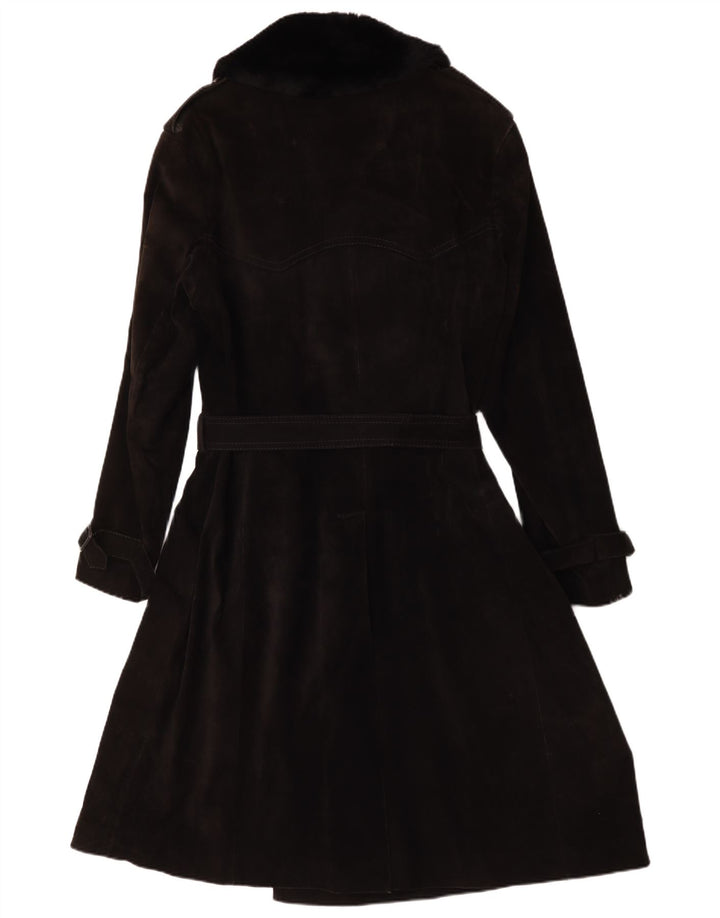 Vintage Womens Suede Double Breasted Coat IT 54 3XL Black