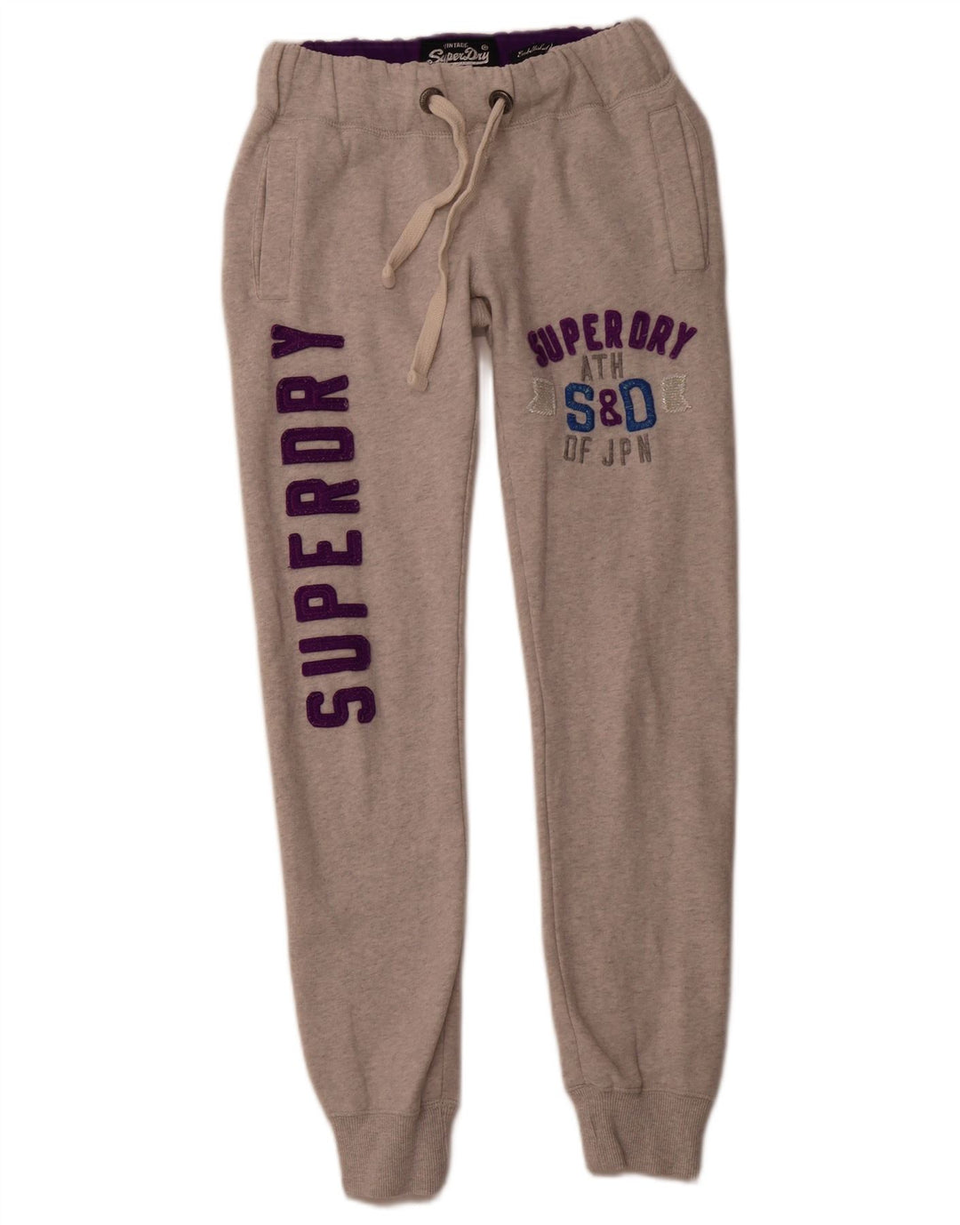 SUPERDRY Womens Graphic Tracksuit Trousers Joggers UK 4 XS  Grey Cotton