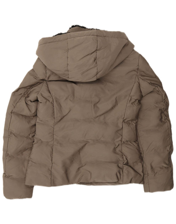 Zara Womens Hooded Sherpa Padded Jacket UK 10 Small Grey Polyester