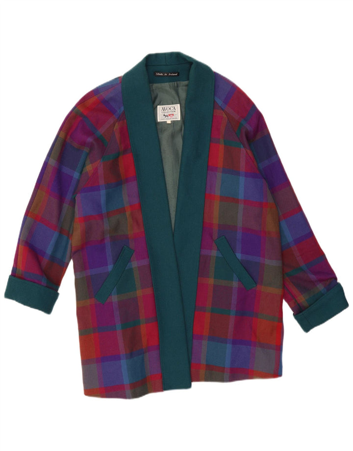 AVOCA Womens Open Overcoat UK 14 Medium Multicoloured Check New Wool