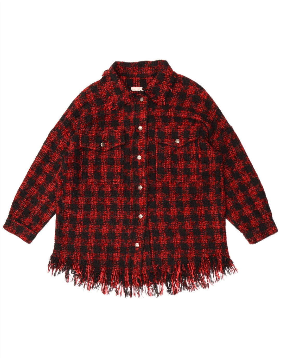 Zara Womens Overshirt Oversized Shirt UK 14 Medium Red Houndstooth Acrylic