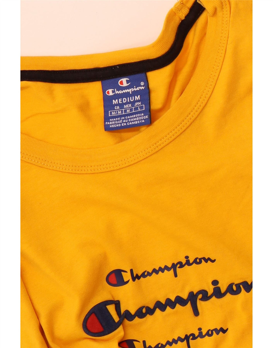 CHAMPION Mens Graphic T-Shirt Top Medium Yellow
