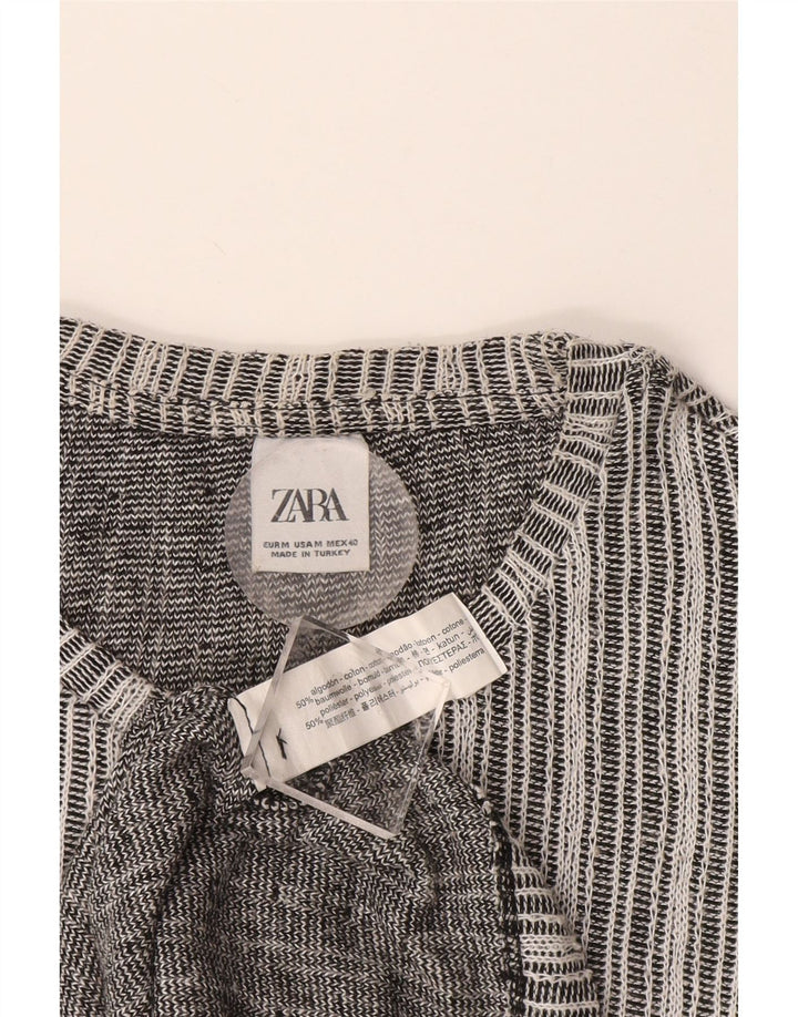 Zara Mens T-Shirt Top Medium Grey Striped Cotton
