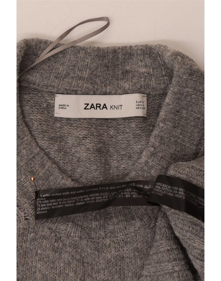 Zara Womens Oversized Crew Neck Jumper Sweater UK 14 Medium Grey Acrylic