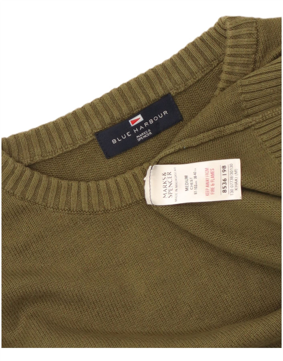 Marks & Spencer Mens Blue Harbour Crew Neck Jumper Sweater Medium Khaki