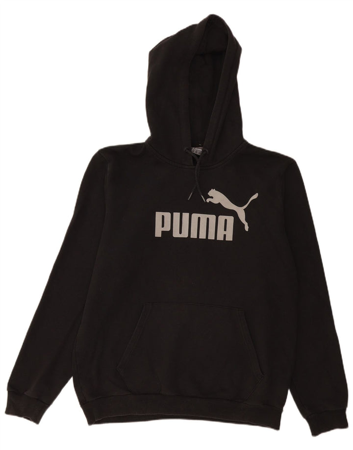 PUMA Womens Graphic Hoodie Jumper UK 14 Medium Black Cotton
