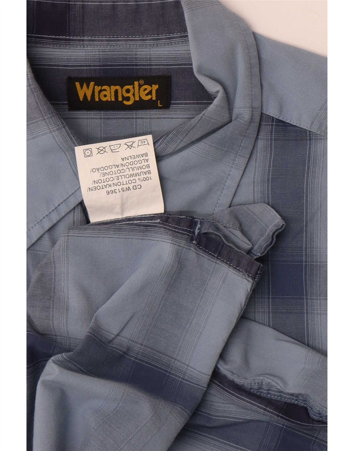 Wrangler Mens Short Sleeve Shirt Large Blue Check Cotton