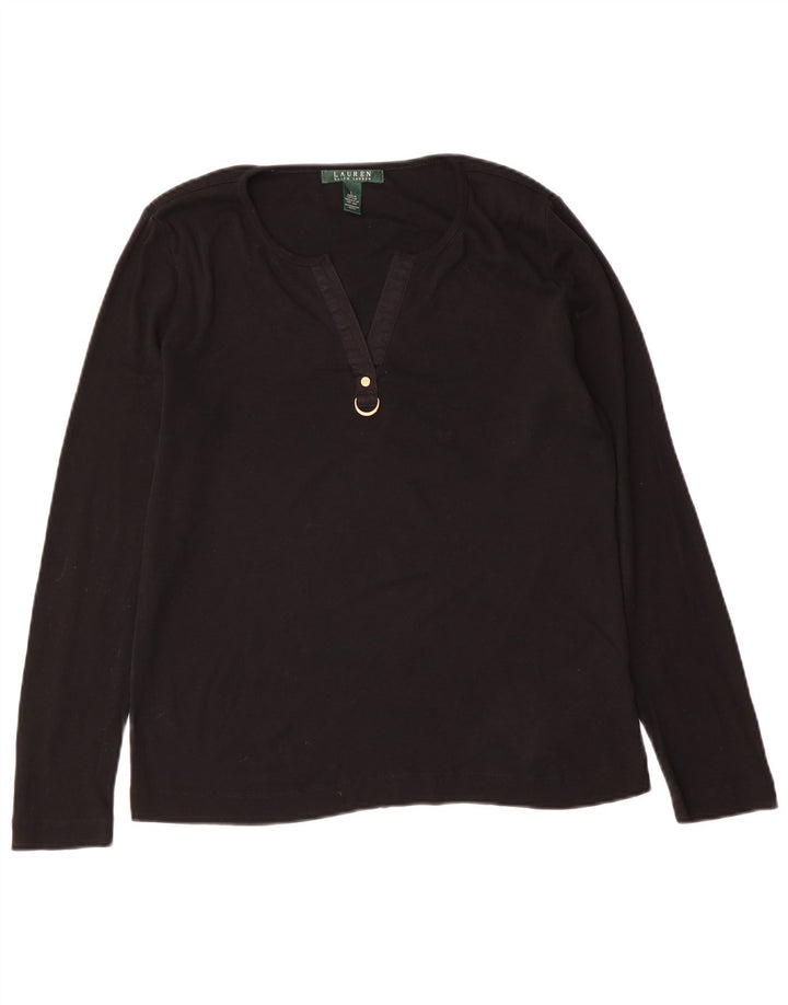 RALPH LAUREN Womens Top Long Sleeve UK 16 Large Black Cotton