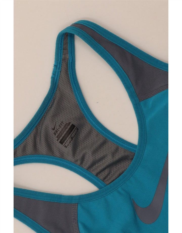 NIKE Womens Dri Fit Graphic Vest Top UK 12 Medium Blue Colourblock