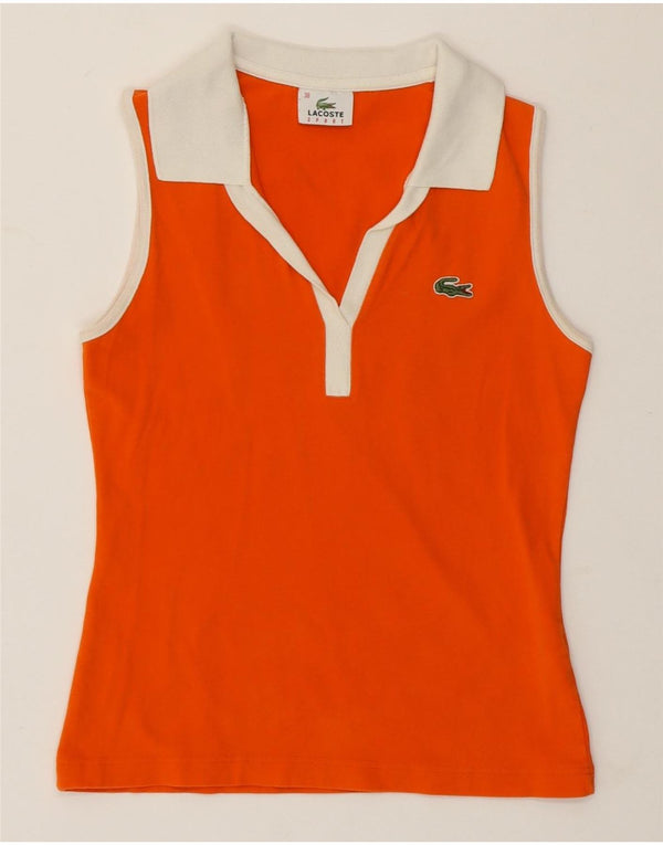 LACOSTE Womens Sleeveless Polo Shirt Size 38 Medium Orange Colourblock