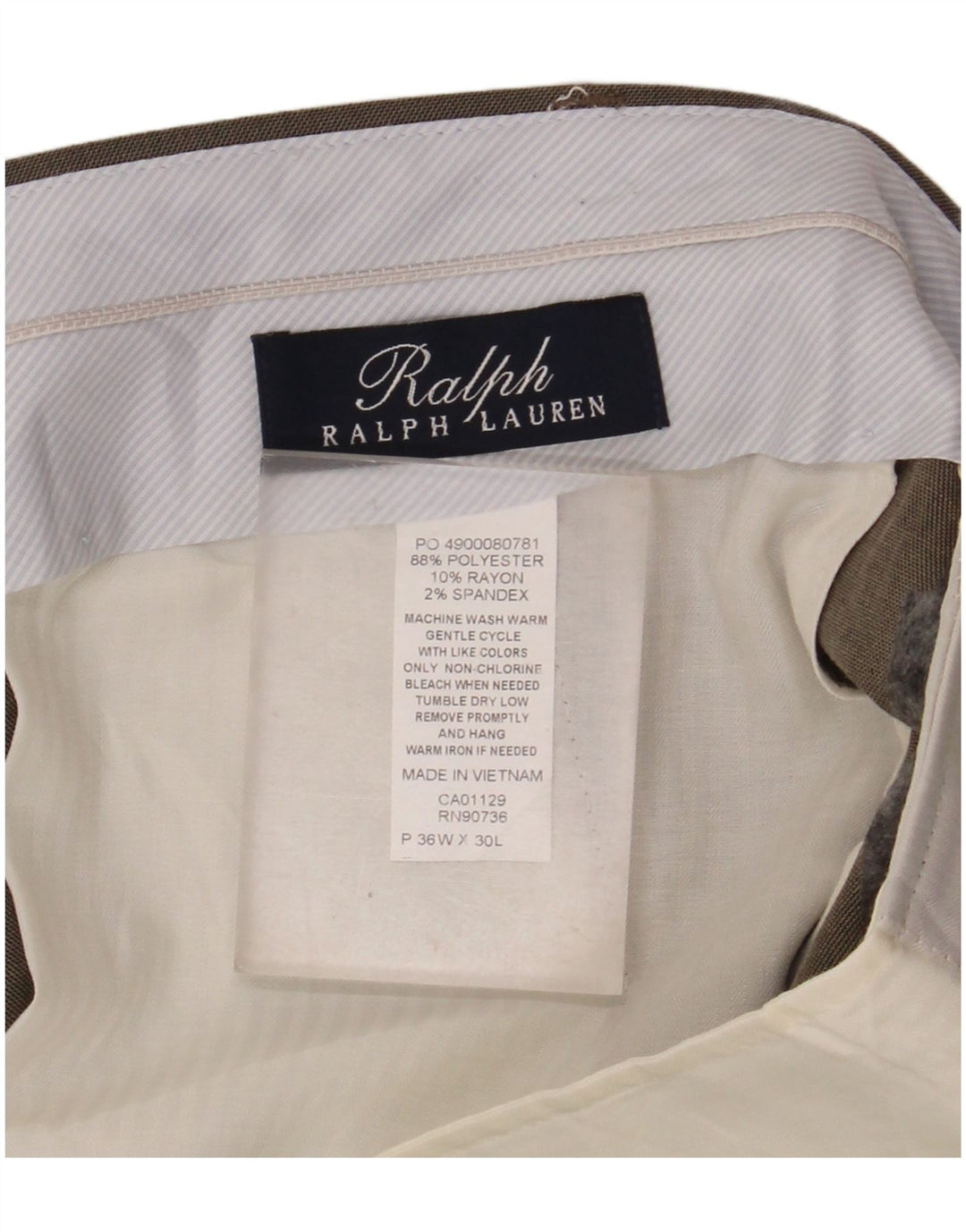Ralph Lauren Mens Straight Suit Trousers W36 L30 Beige Polyester
