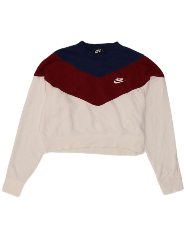 Nike Womens Crop Sweatshirt Jumper UK 14 Medium White Colourblock Cotton