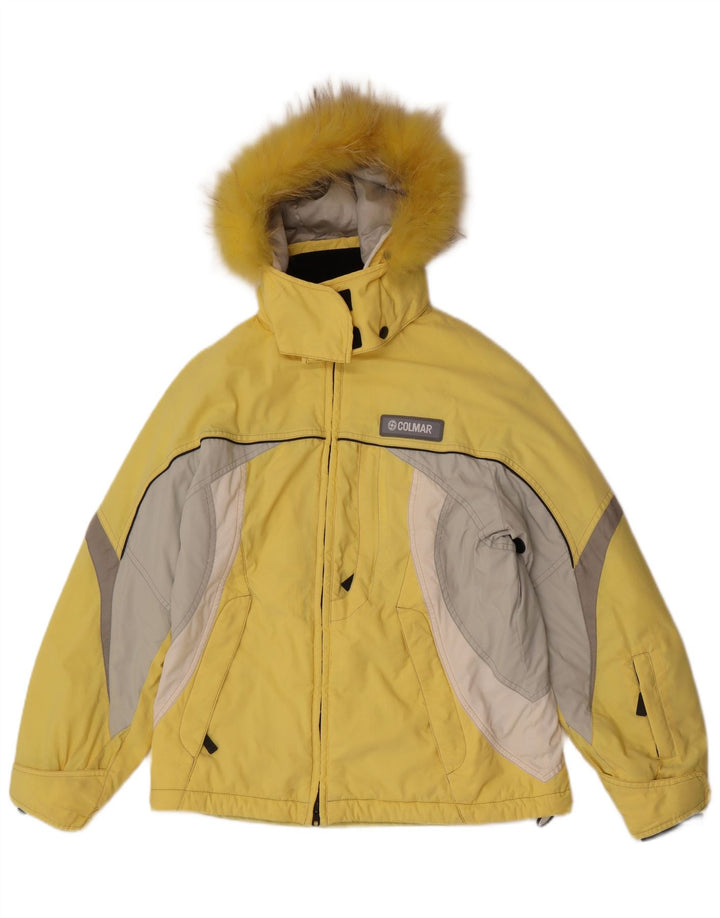 Colmar Womens Hooded Ski Jacket EU 42 XL Yellow Colourblock Polyamide