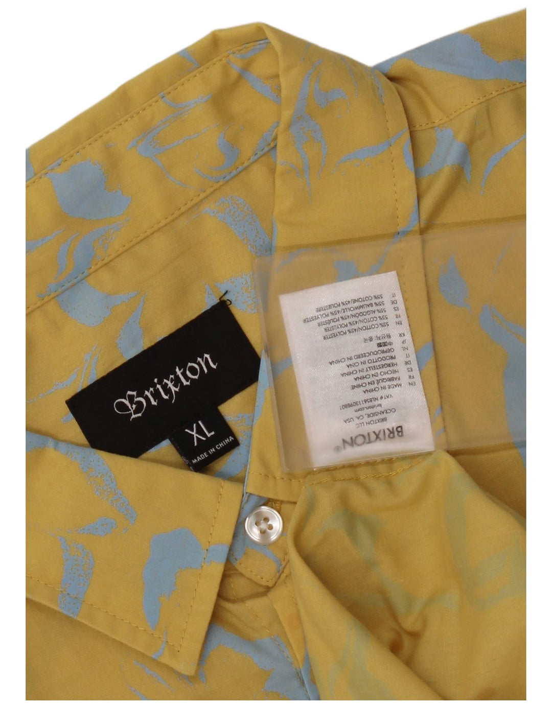 Brixton Mens Abstract Pattern Short Sleeve Shirt XL Yellow Cotton