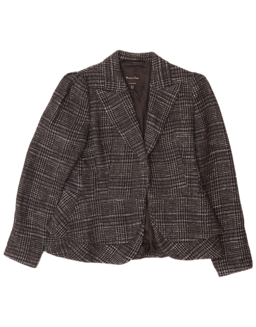 MASSIMO DUTTI Womens Blazer Jacket EU 42 Large Grey Check Cotton