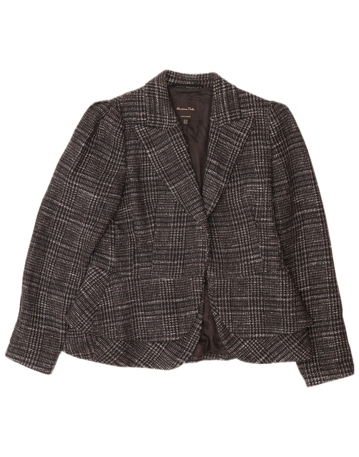 MASSIMO DUTTI Womens Blazer Jacket EU 42 Large Grey Check Cotton