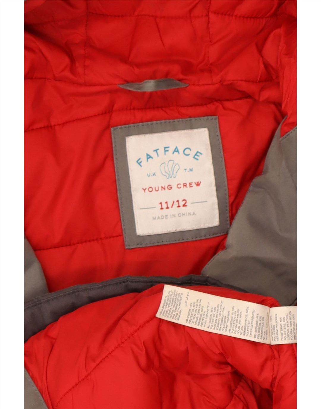Fat Face Boys Hooded Padded Jacket 11-12 Years Grey Colourblock Polyester