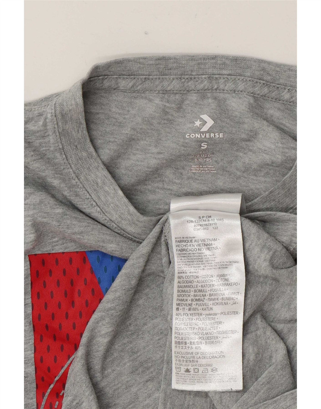 Converse Boys Graphic Top Long Sleeve 8-9 Years Small Grey Cotton
