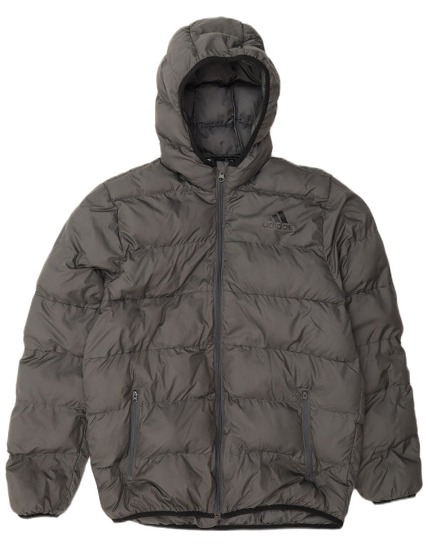 Adidas Boys Hooded Padded Jacket 15-16 Years Grey Polyester