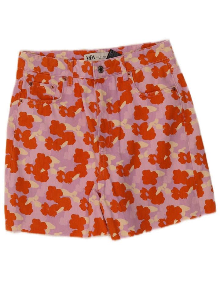 ZARA Womens High Waist Denim Shorts EU 36 Small W26  Multicoloured Floral