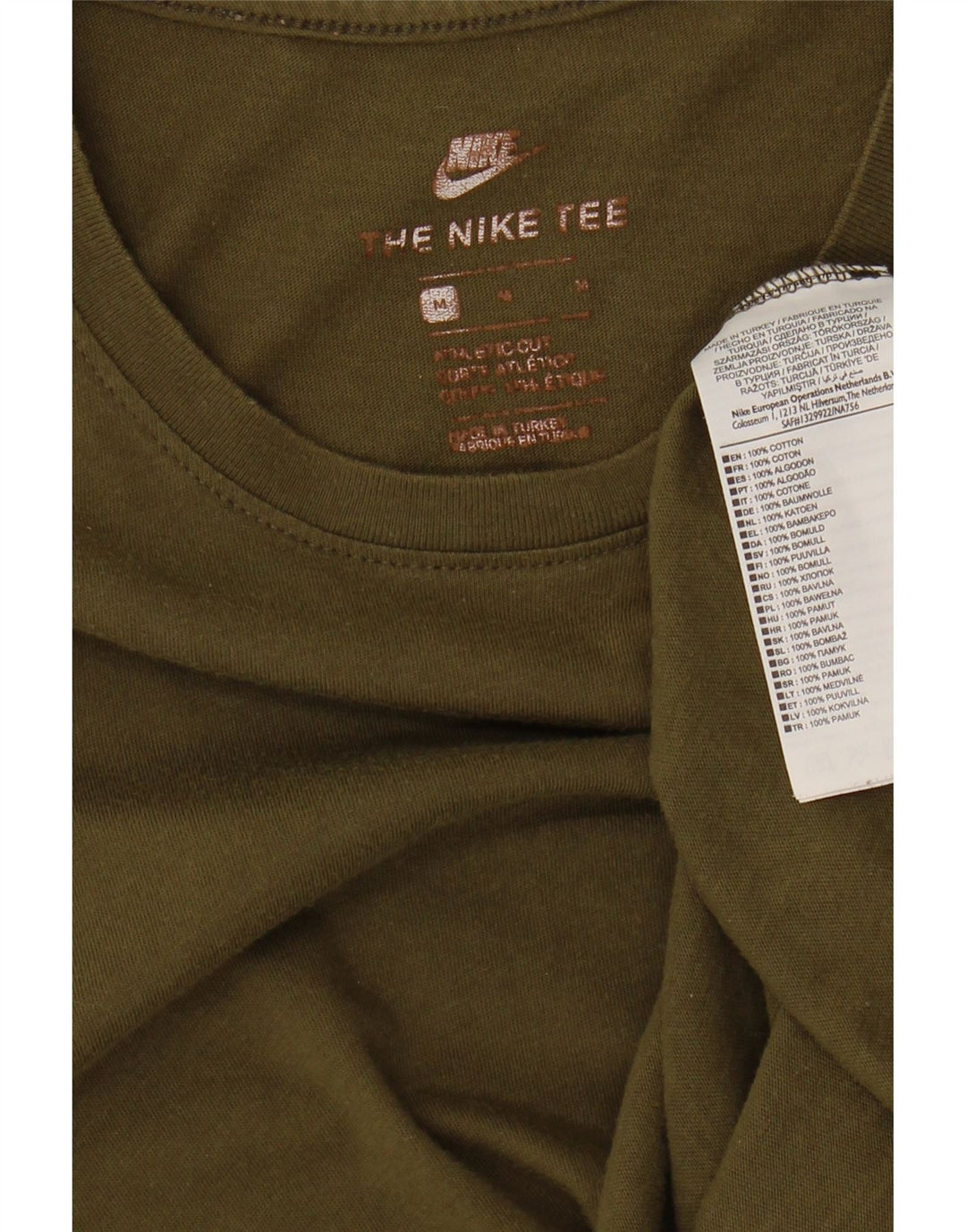NIKE Mens Athletic Cut T-Shirt Top Medium Khaki Cotton