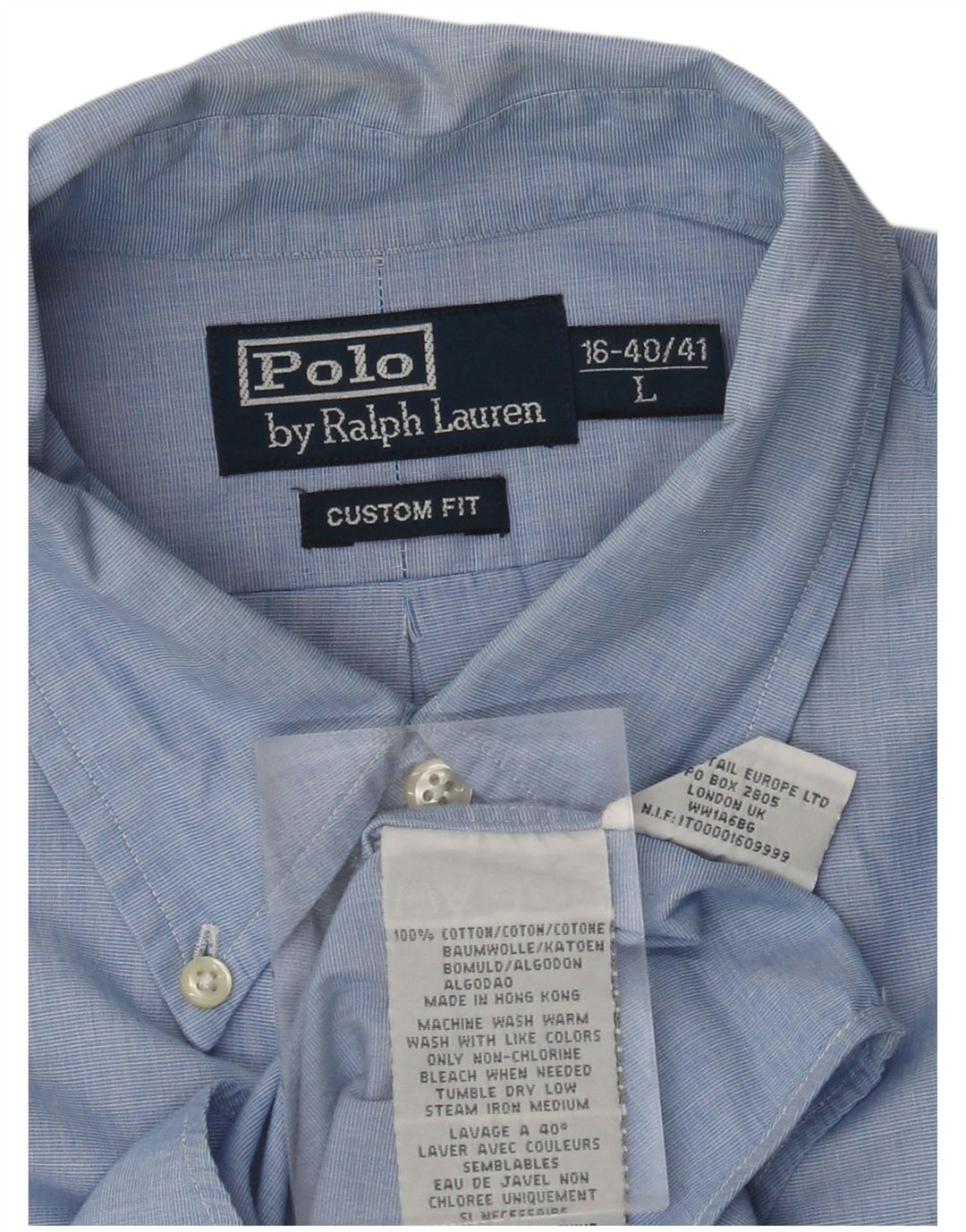 POLO RALPH LAUREN Mens Custom Fit Shirt Size 16 40/41 Large Blue Cotton
