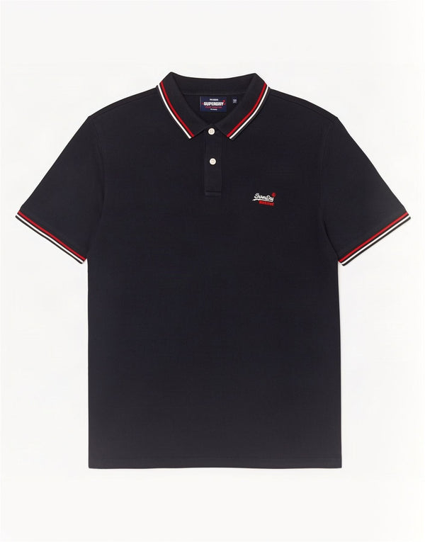 Superdry Mens Polo Shirt XL Navy Blue Striped Cotton