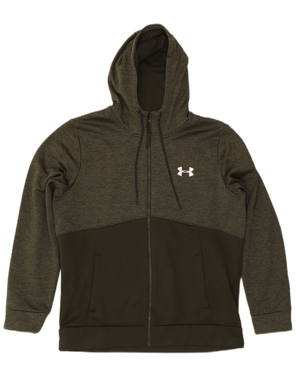 Under Armour Mens Cold Gear Zip Hoodie Sweater XL Khaki Flecked Polyester