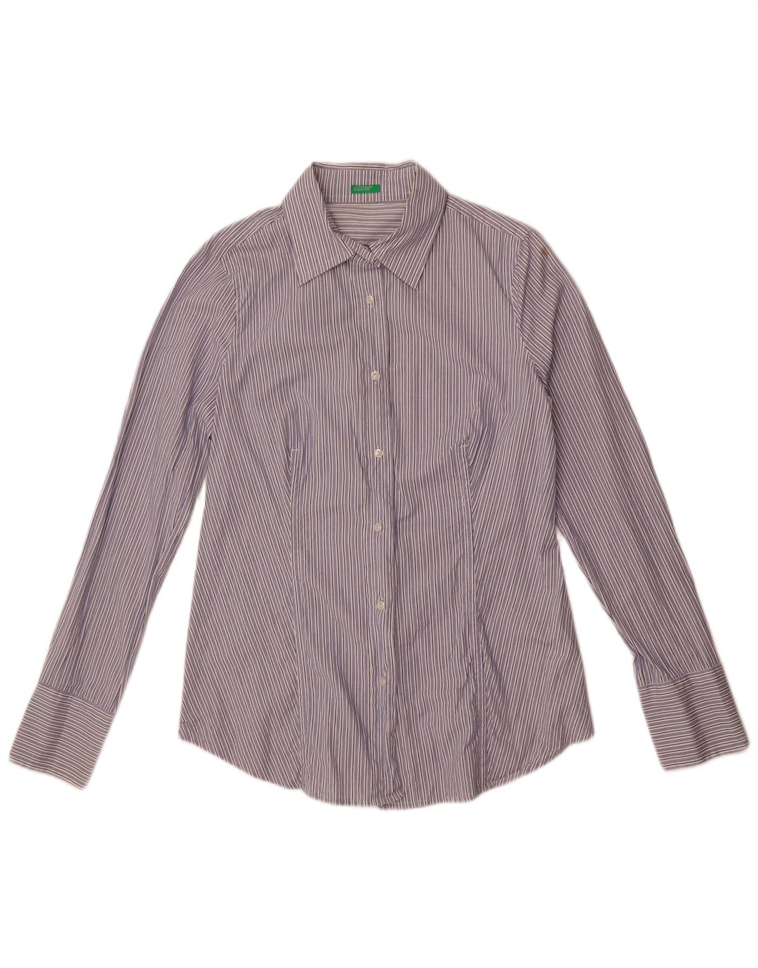 Benetton Womens Shirt UK 14 Medium Blue Pinstripe Cotton