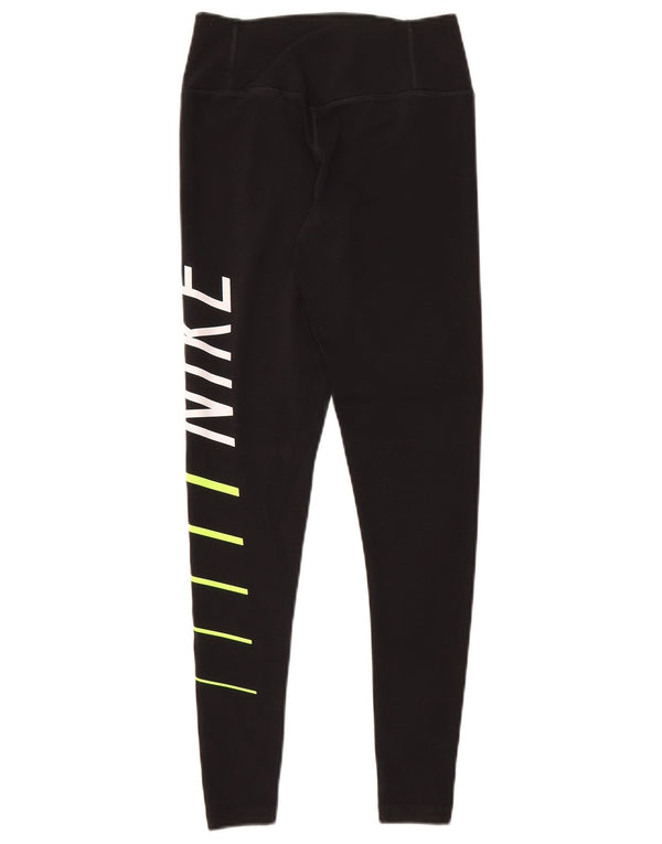 Nike Womens Dri Fit Graphic Leggings UK 4 XS Black Cotton