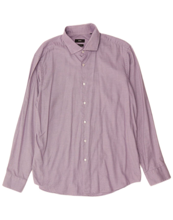 Hugo Boss Mens Regular Fit Shirt Size 44 XL Purple Cotton