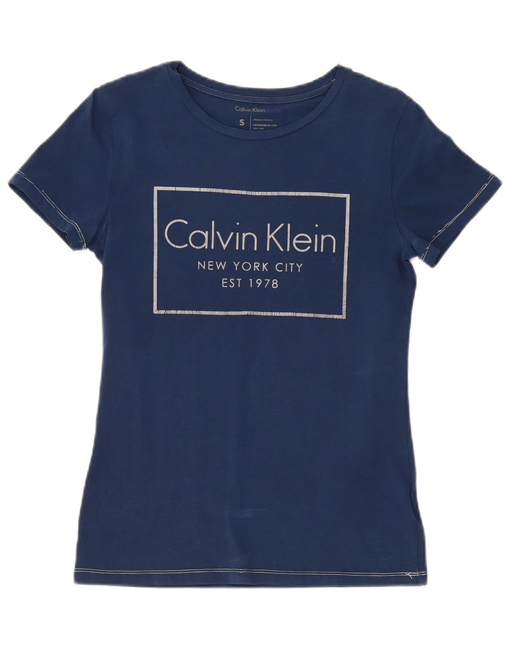 CALVIN KLEIN JEANS Womens Graphic T-Shirt Top UK 10 Small Navy Blue Cotton