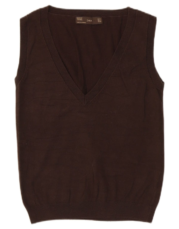 Zara Womens Vest Tank Top UK 12 Medium Brown Cotton