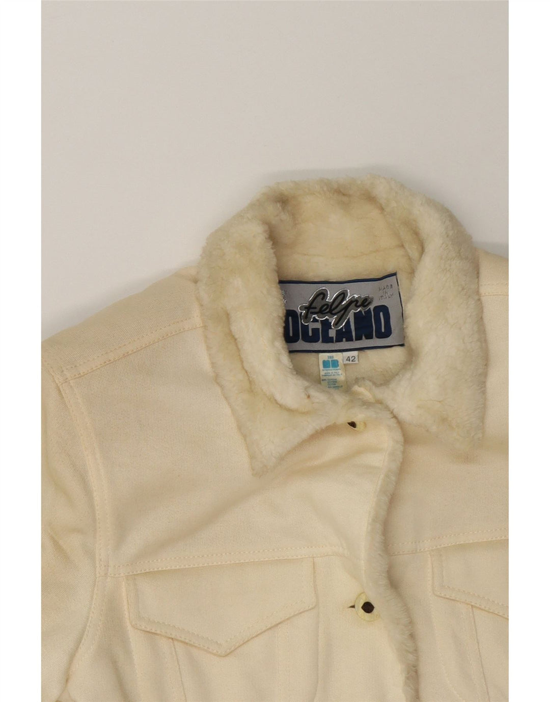 VINTAGE Womens Sherpa Jacket IT 42 Medium Off White Cotton Vintage Vintage and Second-Hand Vintage from Messina Hembry 