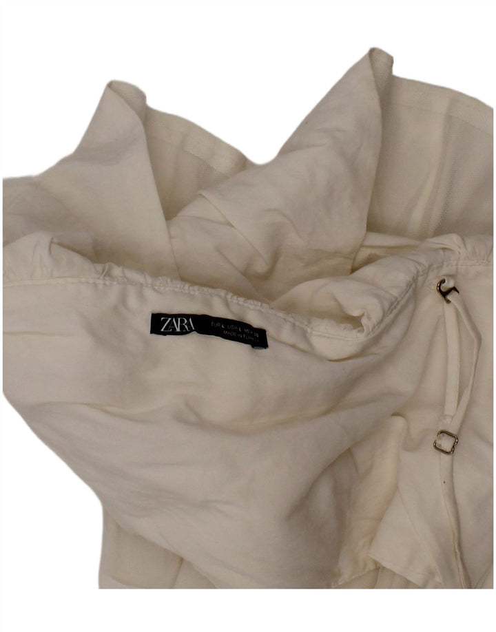 Zara Womens Sleeveless Tiered Crop Top Large White Cotton
