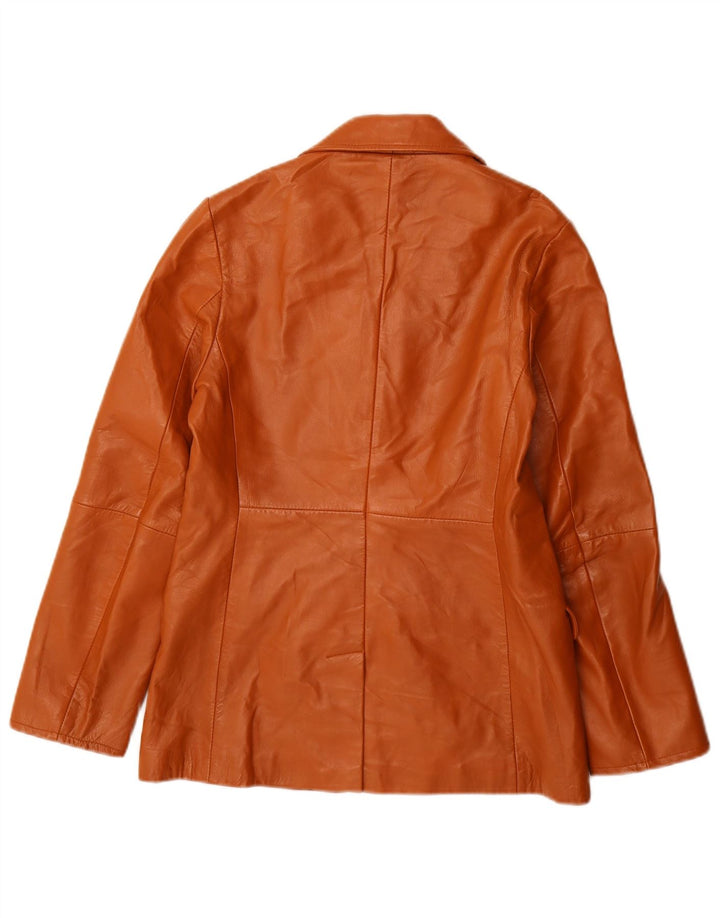 Stefanel Womens 2 Button Leather Blazer Jacket UK 12 Medium Brown Leather