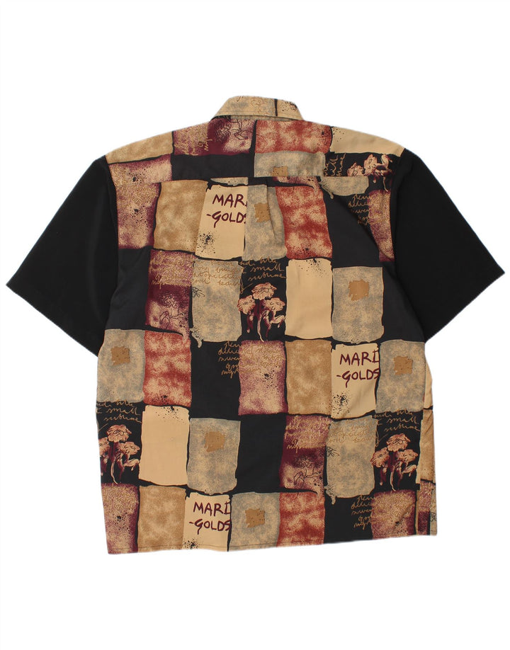 DAY-X Mens Short Sleeve Shirt Size 15 1/2 Medium Beige Patchwork Polyester